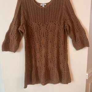 D & Co Brown Crochet Tunic Sweater 1X